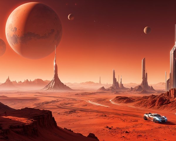 Extraterrestrial Landscape with Orange Hues and Skyscrapers
