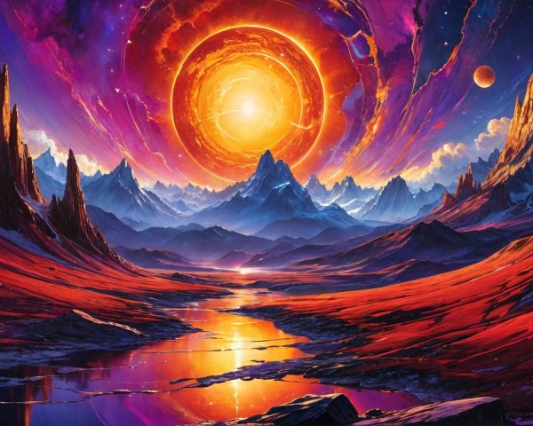 Alien Landscape with Mountains and Vibrant Plains