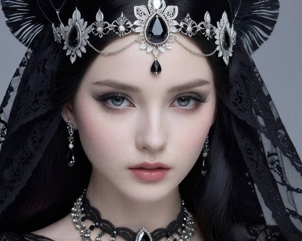 Close-Up of a Goddess-Like Woman with Dark Hair