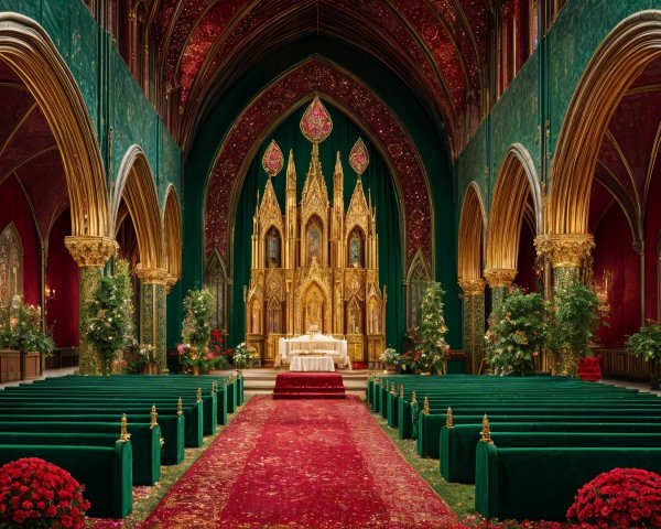 Ornate Chapel Interior with Green Walls and Golden Accents