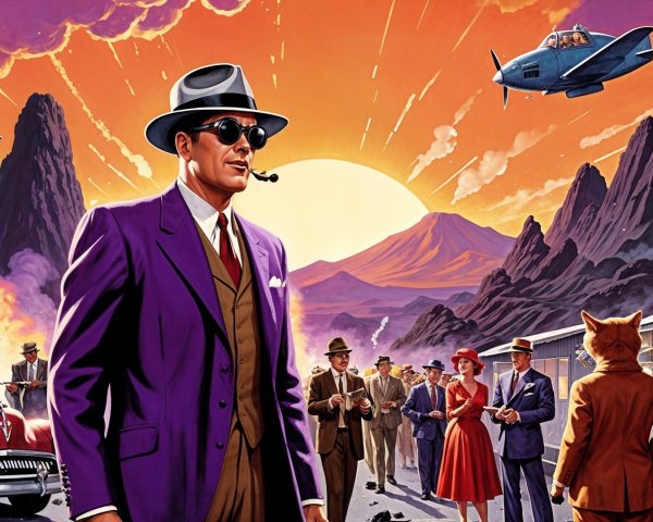 Retro Scene with Dapper Man and Vintage Airplanes
