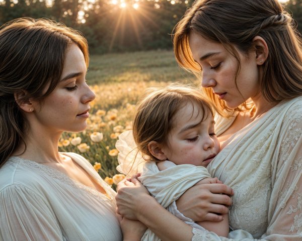 Tender Moment in a Flower-Adorned Field