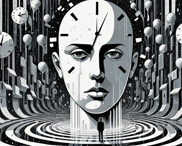 Surreal Digital Painting of a Clock Face Woman