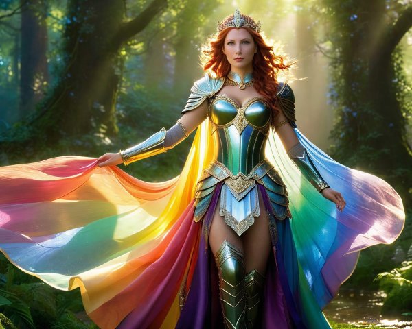 Full body depiction of a female goddess in nature