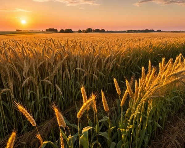 Golden Wheat Field at Sunset with Colorful Sky
