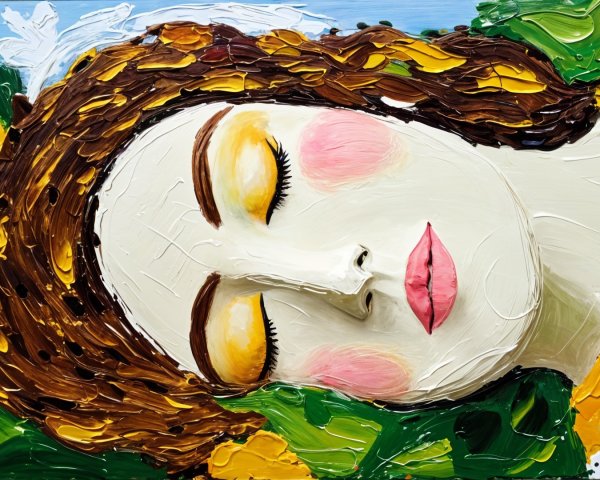 Serene Woman's Face Surrounded by Greenery and Flowers