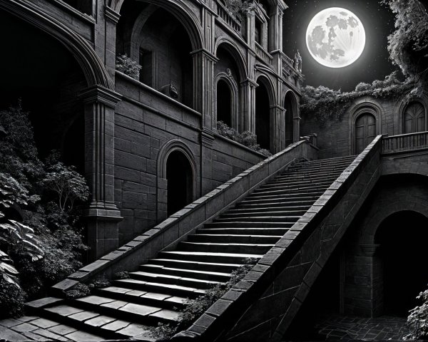 Grand Staircase in Monochrome Architectural Setting