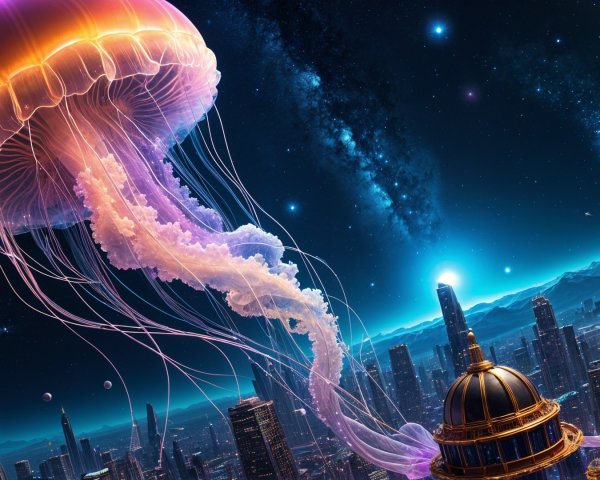 Luminescent Jellyfish in a Cosmic Cityscape