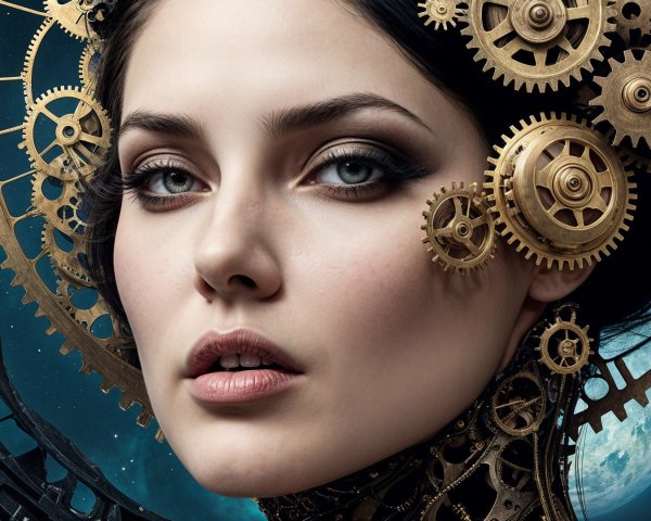 Close-up Portrait of Woman in Steampunk Aesthetic