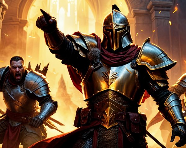 Armored Knights in Fiery Medieval Battle Scene