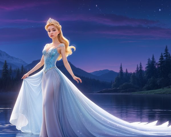 Princess by Serene Lake in Twilight Hues