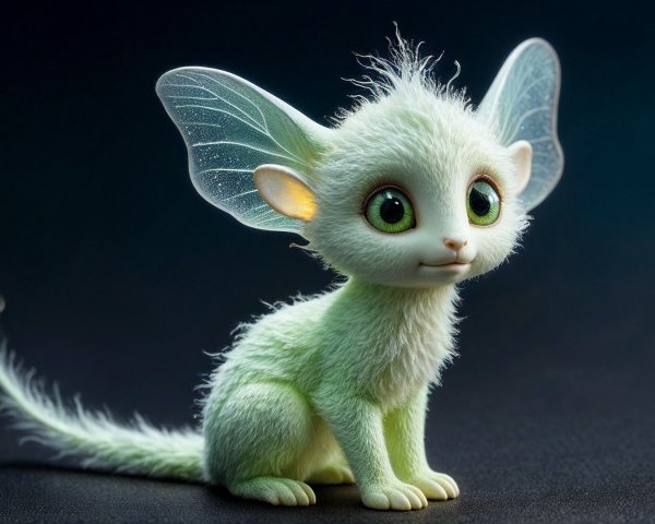 Whimsical Creature with Mint Fluff and Green Eyes