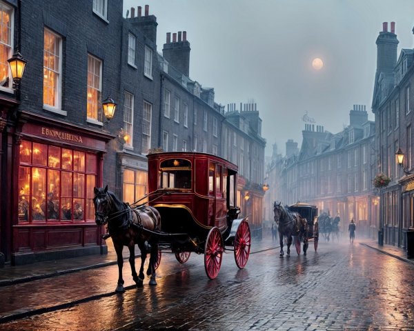Nostalgic Foggy Street Scene in Historic Town