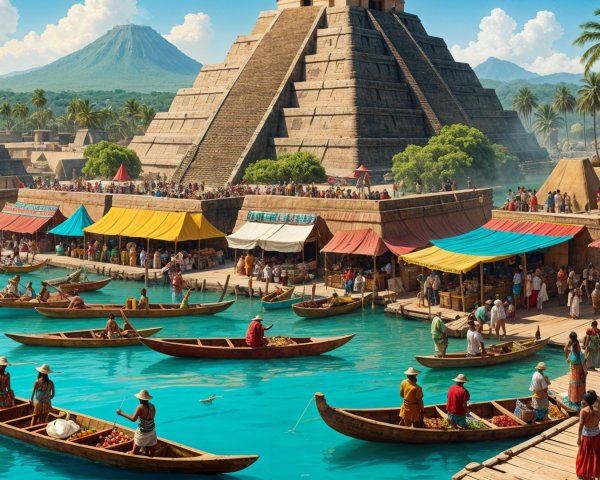 Vibrant Ancient City Scene with Pyramid and Markets