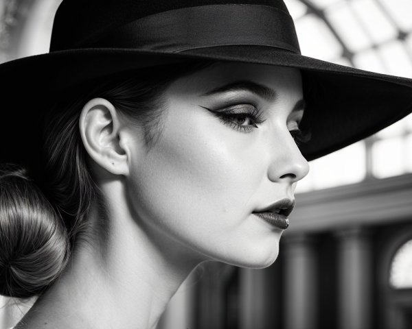 Monochrome Portrait of Elegant Woman in Profile