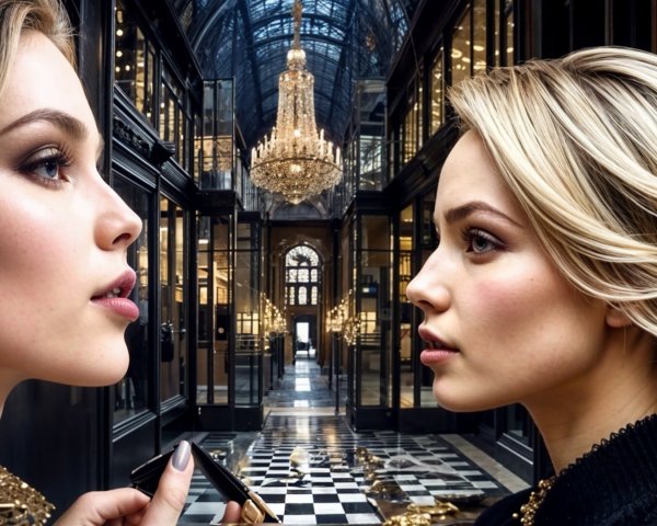 Elegant Women in Luxurious Hallway Setting