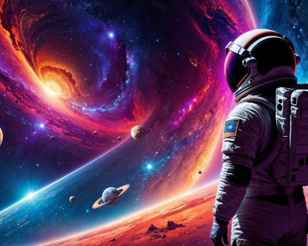 Astronaut Observing a Vibrant Cosmic Scene