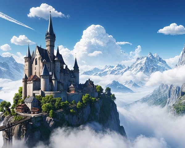 Majestic Castle on Cliff with Gothic Architecture
