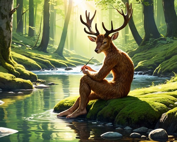 Mythical Creature in a Serene Forest Glade Scene