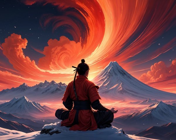 Meditation on a Rocky Precipice at Sunset