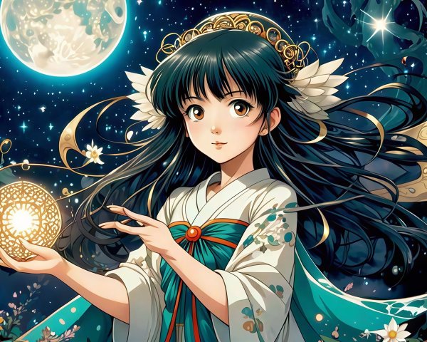 Anime Illustration of a Girl in Kimono with Orb