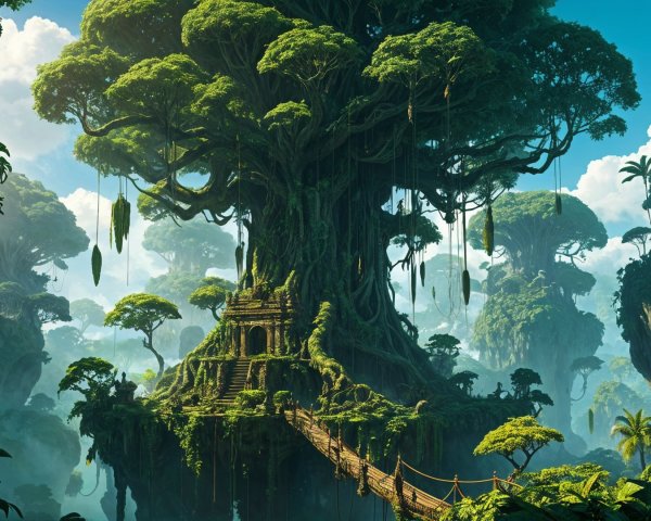 Majestic Tree Overlooking Ancient Ruins and Foliage