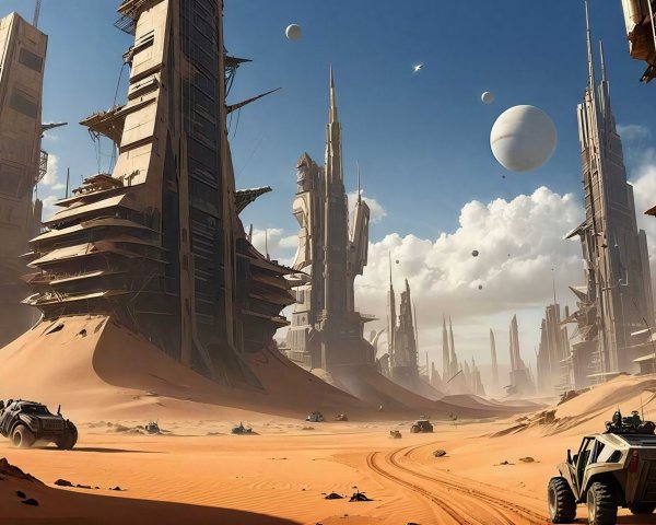 Futuristic Post-Apocalyptic City in Desert Landscape