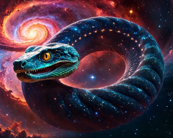 Cosmic Serpent in a Vibrant Galaxy with Nebulae