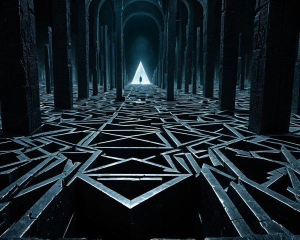 Surreal Dark Environment with Intricate Pillars and Light