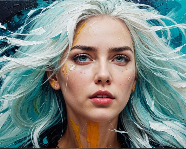 Portrait of a Young Woman with Icy Blue Hair