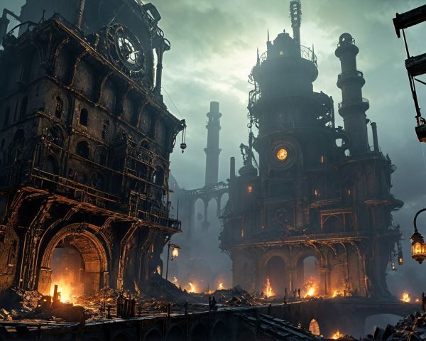 Dystopian Industrial Landscape with Ornate Buildings