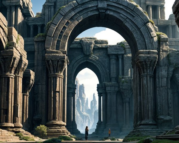 Ancient Stone Arches in a Mountainous Landscape