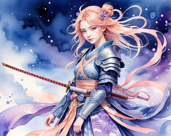 Serene Warrior in Intricate Armor with Katana