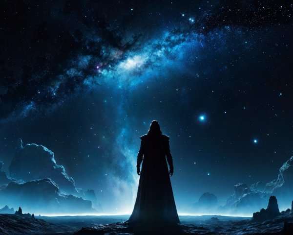 Solitary Figure Against Celestial Backdrop and Stars