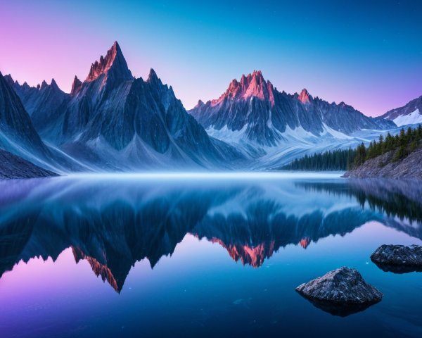 Twilight Mountain Landscape with Reflective Lake