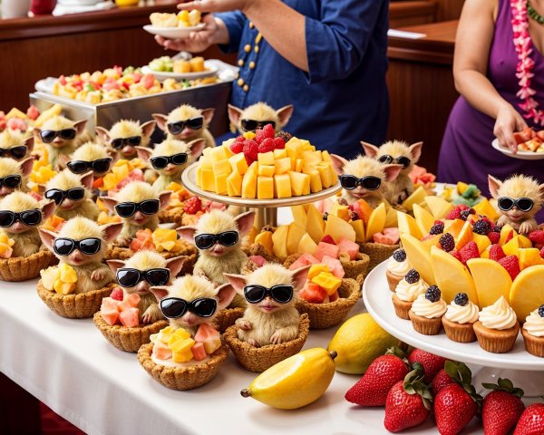 Vibrant Buffet Table with Fruit Platters and Desserts