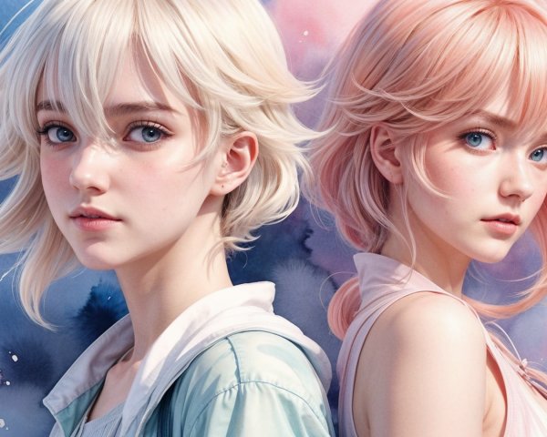 Ethereal Characters with Detailed Features and Watercolor Background