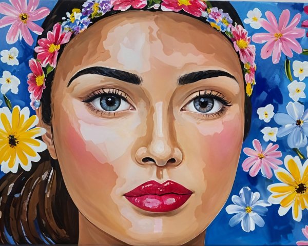 Vibrant Portrait of a Young Woman with Floral Crown