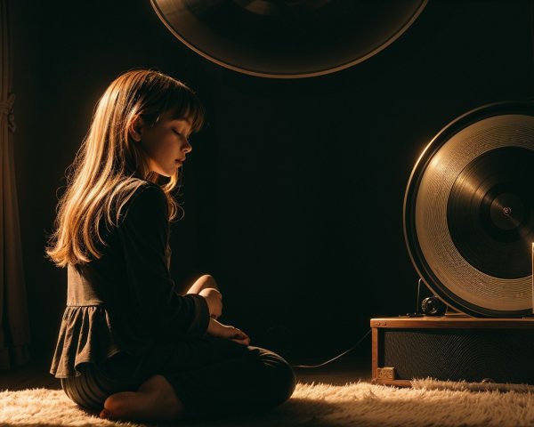 Young girl in serene room reflecting on music