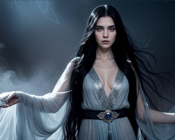 Mystical Figure in Ethereal Gown with Jewelry