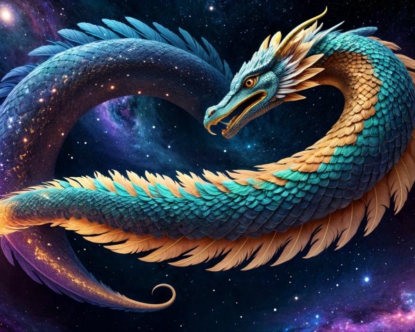 Cosmic Dragon in a Starry Galaxy with Vibrant Scales