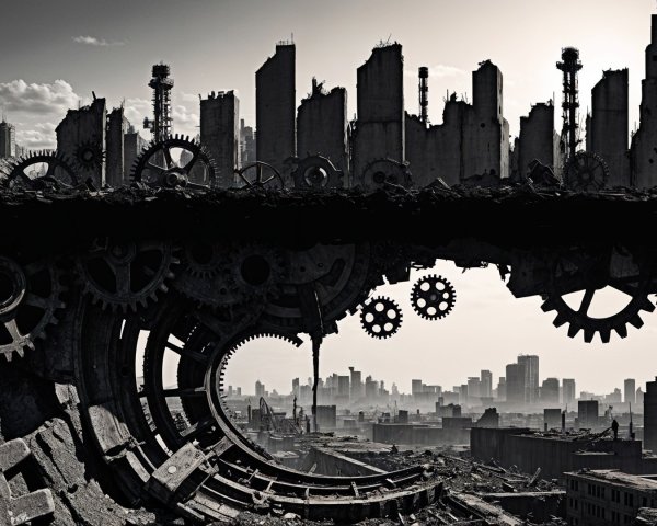 Post-Apocalyptic Cityscape with Mechanical Elements