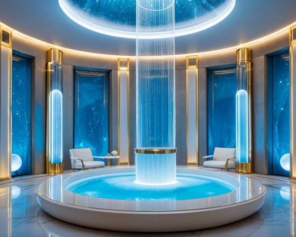 Luxurious Spa Interior with Circular Pool and Marble
