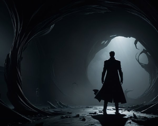 Mysterious Figure in Gothic Setting with Ethereal Light