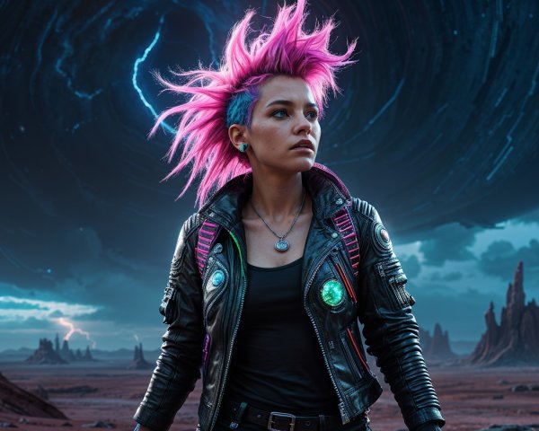 Cosmic Scene with Bold Character and Vibrant Colors