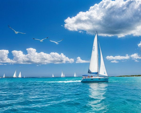 Serene Seascape with Sailboat and Turquoise Waters
