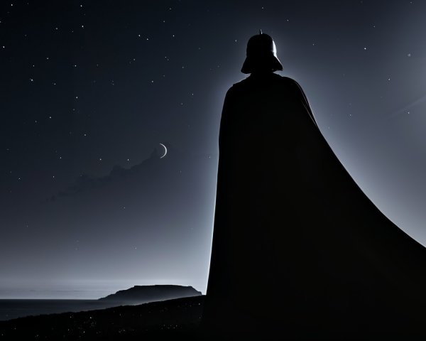 Silhouette on Cliff Overlooking Ocean and Starry Sky