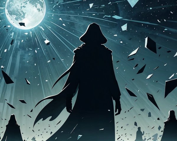 Shadowy Figures in Cloaks Under a Luminous Moon