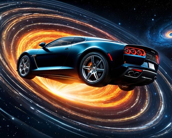 Black Sports Car in Cosmic Galaxy Setting