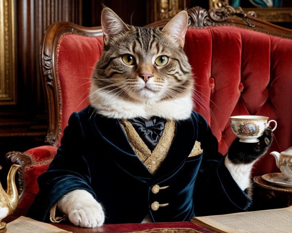 Elegant Cat in Luxurious Room with Antique Decor